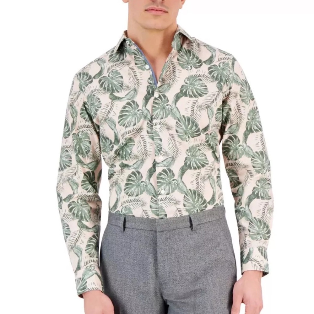 SOLD😍Bar III Mens Hoja Printed Stretch Button-Down Shirt
